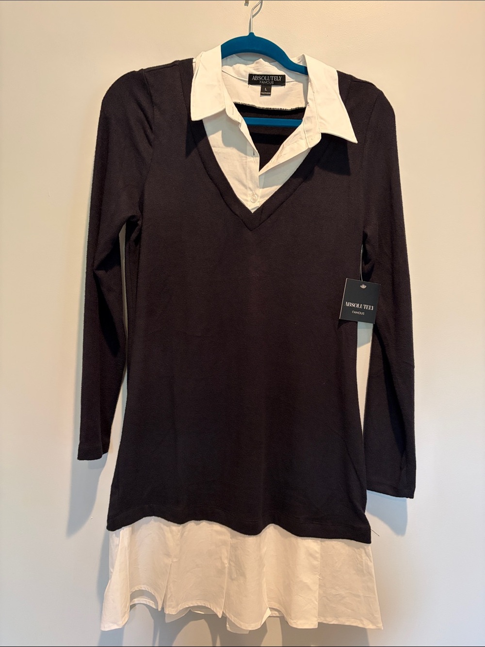 Absolutely Famous Black Tunic with White Collar and Hemline